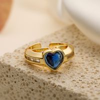 Simple Style Heart Shape Copper Plating Inlay Zircon 18k Gold Plated Open Rings main image 3