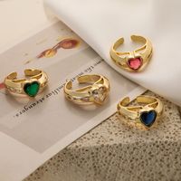 Simple Style Heart Shape Copper Plating Inlay Zircon 18k Gold Plated Open Rings main image 1