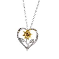 Wholesale Jewelry Sweet Sunflower Heart Shape Alloy Iron Rhinestones Plating Inlay Pendant Necklace main image 5