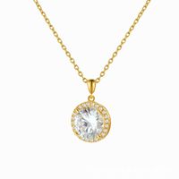 Wholesale Simple Style Round Flower Copper Plating Inlay K Gold Plated Zircon Necklace Pendant sku image 3