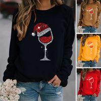 Femmes Sweat À Capuche Manche Longue Hoodies Et Pulls Molletonnés Impression Décontractée Chapeau De Noël Verre De Vin main image 1