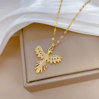 Wholesale Elegant Phoenix Titanium Steel Copper Inlay Artificial Gemstones Pendant Necklace main image 3