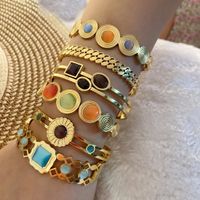 Basic Retro Modern Style Geometric Stainless Steel 18K Gold Plated Opal Bangle In Bulk main image 8