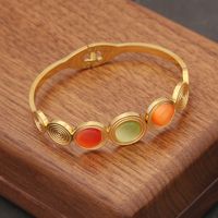 Basic Retro Modern Style Geometric Stainless Steel 18K Gold Plated Opal Bangle In Bulk main image 2