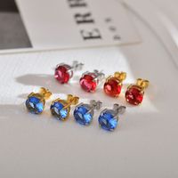 1 Pair Classic Style Round Inlay Stainless Steel Zircon Ear Studs main image 1