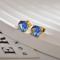 1 Pair Classic Style Round Inlay Stainless Steel Zircon Ear Studs main image 2