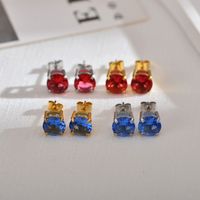 1 Pair Classic Style Round Inlay Stainless Steel Zircon Ear Studs main image 8