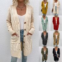 امرأة كارديجان كم طويل سترات وبالأزرار جيب أسلوب بسيط اللون الصامد main image 1