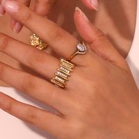 Basic Vintage Style Classic Style Geometric Stainless Steel Plating Inlay Rhinestones 18k Gold Plated Rings main image 6