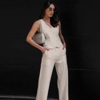 Women's Casual Solid Color Cotton And Linen Button Pants Sets main image 3