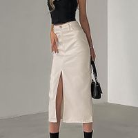 Summer Fashion Solid Color Cotton Midi Dress Skirts main image 4