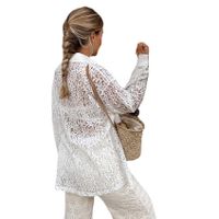 Women's Blouse Long Sleeve Blouses Lace Hollow Out Casual Solid Color main image 4