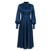 Women's Satin Dress Elegant High Neck Hollow Out Long Sleeve Solid Color Midi Dress Banquet main image 2