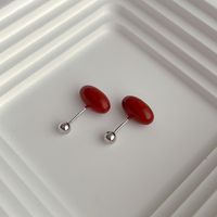 1 Pair Simple Style Oval Enamel Plating Copper Ear Studs sku image 5