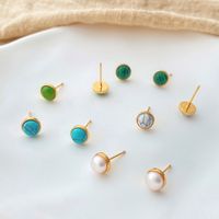 Simple Style Round Copper Plating Inlay Turquoise Ear Studs 1 Pair main image 1