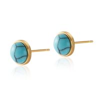 Simple Style Round Copper Plating Inlay Turquoise Ear Studs 1 Pair sku image 3