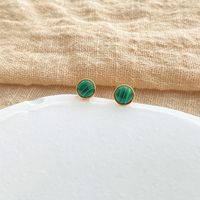 Simple Style Round Copper Plating Inlay Turquoise Ear Studs 1 Pair main image 4