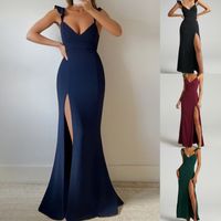 Women's Party Dress Sexy V Neck Sleeveless Solid Color Maxi Long Dress Banquet main image 1