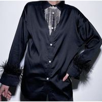 Women's Blouse Long Sleeve Blouses Feather Casual Solid Color main image 5