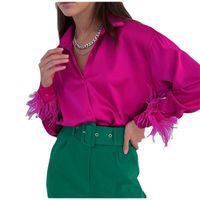 Women's Blouse Long Sleeve Blouses Feather Casual Solid Color main image 3