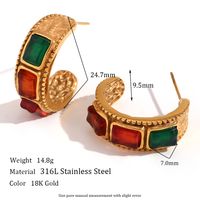 1 Pair Vintage Style Color Block Plating Inlay Stainless Steel Rhinestones Zircon 18k Gold Plated Hoop Earrings main image 5