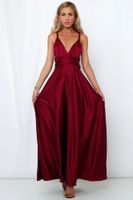 Femmes Robe De Fête Élégant Sexy Col En V Sans Manches Couleur Unie Maxi Longue Robe Banquet main image 3