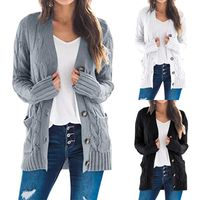 Women's Sweater Long Sleeve Sweaters & Cardigans Button Casual Solid Color main image 1