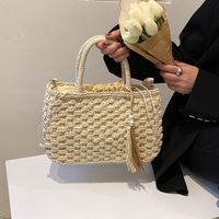 Women's Straw Solid Color Vacation Beach Streetwear Weave Sewing Thread Square String Handbag main image 8