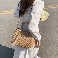 Women's Straw Solid Color Vacation Beach Streetwear Weave Sewing Thread Square String Handbag main image 7