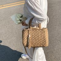 Women's Straw Solid Color Vacation Beach Streetwear Weave Sewing Thread Square String Handbag main image 6