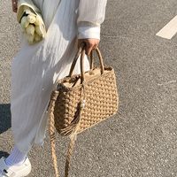 Women's Straw Solid Color Vacation Beach Streetwear Weave Sewing Thread Square String Handbag main image 4