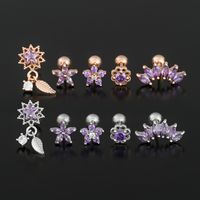1 Piece Ig Style Simple Style Geometric Flower Plating Inlay Brass Zircon 18k Gold Plated White Gold Plated Ear Studs main image 4