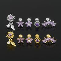 1 Piece Ig Style Simple Style Geometric Flower Plating Inlay Brass Zircon 18k Gold Plated White Gold Plated Ear Studs main image 3