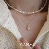 Fashion Simple Style Shell Sterling Silver Plating Inlaid Pearls Artificial Pearls Pendant Necklace sku image 1