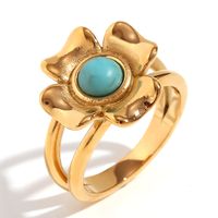 Wholesale Vintage Style Simple Style Color Block Flower Stainless Steel Plating 18k Gold Plated Rings sku image 13