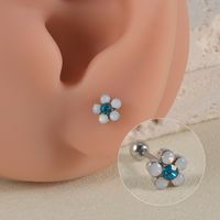 1 Piece Lady Simple Style Shiny Flower Petal Inlay Stainless Steel Artificial Gemstones Artificial Rhinestones Ear Studs sku image 1