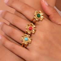 Wholesale Vintage Style Simple Style Color Block Flower Stainless Steel Plating 18k Gold Plated Rings main image 2