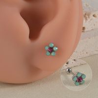 1 Piece Lady Simple Style Shiny Flower Petal Inlay Stainless Steel Artificial Gemstones Artificial Rhinestones Ear Studs sku image 2