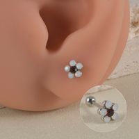 1 Piece Lady Simple Style Shiny Flower Petal Inlay Stainless Steel Artificial Gemstones Artificial Rhinestones Ear Studs sku image 4