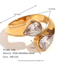 Basic Simple Style Classic Style Geometric Stainless Steel Plating Inlay Zircon 18k Gold Plated Open Rings main image 5