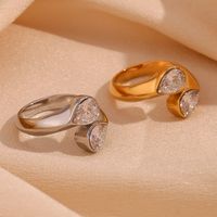 Basic Simple Style Classic Style Geometric Stainless Steel Plating Inlay Zircon 18k Gold Plated Open Rings main image 3