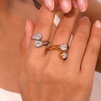 Basic Simple Style Classic Style Geometric Stainless Steel Plating Inlay Zircon 18k Gold Plated Open Rings main image 2