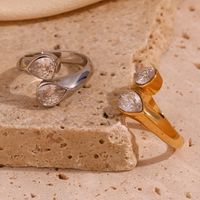 Basic Simple Style Classic Style Geometric Stainless Steel Plating Inlay Zircon 18k Gold Plated Open Rings main image 4