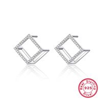 1 Pair Simple Style Commute Shiny Square Plating Hollow Out Inlay Sterling Silver Zircon White Gold Plated Ear Studs sku image 1