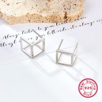 1 Pair Simple Style Commute Shiny Square Plating Hollow Out Inlay Sterling Silver Zircon White Gold Plated Ear Studs main image 3