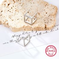 1 Pair Simple Style Commute Shiny Square Plating Hollow Out Inlay Sterling Silver Zircon White Gold Plated Ear Studs main image 4