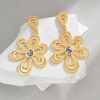 1 Pair Elegant Flower Plating Inlay 304 Stainless Steel Crystal Zircon 18K Gold Plated Drop Earrings main image 4