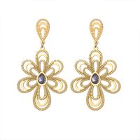 1 Pair Elegant Flower Plating Inlay 304 Stainless Steel Crystal Zircon 18K Gold Plated Drop Earrings main image 2