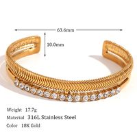 Basic Simple Style Classic Style Solid Color Stainless Steel 18k Gold Plated Rhinestones Cuff Bracelets In Bulk main image 5