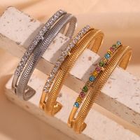 Basic Simple Style Classic Style Solid Color Stainless Steel 18k Gold Plated Rhinestones Cuff Bracelets In Bulk main image 3